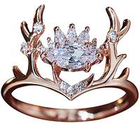 Womens Cute Rings Deer Antler Copper Ring Inlaid with Crystals Classic Simulated Diamond Ring Mesmerizing Jewelry Suitable for Daily Life, Banque Party, Festival Birthday Gift Nice processing