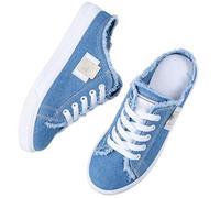 Women's Denim Mule Sneakers, Slip-On Canvas Mules Comfortable Sole Round Toe Lace-Up Trainers Casual Backless Shoes (Blue,36)