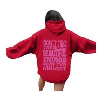 Womens Don'T Take These Beautiful Things That I'Ve Got Casual Felpe Pullover Top Moda Trendy Pullover Top Loose Fit Lettera Grafica con Cappuccio Maglioni Carino Preppy Morbido Y2K Estetica, Rosso, M