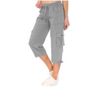 Womens Drawstring Cargo Capri Pants Solid Colour Pocket Slacks Cropped Trousers Loose Fit Casual Utility Bottoms Summer Holiday Outdoor Daily Wear, 06-Grey, L