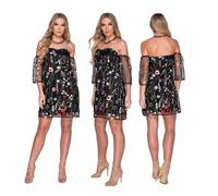 women's dress floral summer tunic elegant embroidery bardot boat 8112
