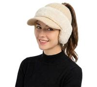 Women's Ear Guard Knit Cap, Winter Ponytail Hat with Drop Down Ear Warmer | Winter Trendy Knitted Warm Hat With Ear Protection And Windproof Design,Warm, Casual Open-Top Knit Hat