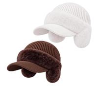 Women's Ear Guard Knit Cap, Winter Ponytail Hat with Drop Down Ear Warmer | Winter Trendy Knitted Warm Hat With Ear Protection And Windproof Design,Warm, Casual Open-Top Knit Hat