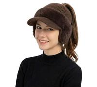 Women's Ear Guard Knit Cap, Winter Ponytail Hat with Drop Down Ear Warmer | Winter Trendy Knitted Warm Hat With Ear Protection And Windproof Design,Warm, Casual Open-Top Knit Hat