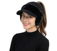 Women's Ear Guard Knit Cap, Winter Ponytail Hat with Drop Down Ear Warmer | Winter Trendy Knitted Warm Hat With Ear Protection And Windproof Design,Warm, Casual Open-Top Knit Hat
