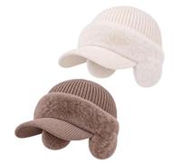 Women's Ear Guard Knit Cap, Winter Ponytail Hat with Drop Down Ear Warmer | Winter Trendy Knitted Warm Hat With Ear Protection And Windproof Design,Warm, Casual Open-Top Knit Hat