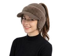 Women's Ear Guard Knit Cap, Winter Ponytail Hat with Drop Down Ear Warmer | Winter Trendy Knitted Warm Hat With Ear Protection And Windproof Design,Warm, Casual Open-Top Knit Hat