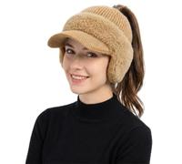 Women's Ear Guard Knit Cap, Winter Ponytail Hat with Drop Down Ear Warmer | Winter Trendy Knitted Warm Hat With Ear Protection And Windproof Design,Warm, Casual Open-Top Knit Hat