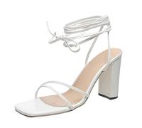Women's Elegant Sandals with Block Heel, Cross Strap High Heels Plain Leg Lacing Shoes Sexy Strappy Lightweight Fashionable Cool Evening