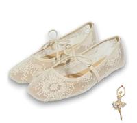 Women's Embroidery Lace Mesh Ballet Flats, Ballet Flats for Women with Strap, Pink Elegant Comfortable Party(bianca,EU35)