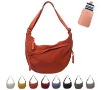Women's Fashion Plain Color Nylon Crossbody Bag, Nylon Crescent Bag Slouchy Dumpling Sling Bag, Multi-Pocket Waterproof Hobo Crescent Bag for Women Men(Orange)