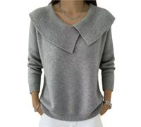 Womens Fashion Retro Solid Color Collared Knit Sweater, Women's Knitted Collared Sweaters, Casual Winter Pullover Tops Sweaters Casual Soft Jumper Top (Gray,L)