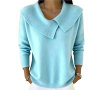 Womens Fashion Retro Solid Color Collared Knit Sweater, Women's Knitted Collared Sweaters, Casual Winter Pullover Tops Sweaters Casual Soft Jumper Top (Sky Blue,XXL)