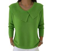 Womens Fashion Retro Solid Color Collared Knit Sweater, Women's Knitted Collared Sweaters, Casual Winter Pullover Tops Sweaters Casual Soft Jumper Top (Light Green,XXL)