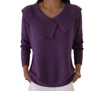 Womens Fashion Retro Solid Color Collared Knit Sweater, Women's Knitted Collared Sweaters, Casual Winter Pullover Tops Sweaters Casual Soft Jumper Top (Purple,3XL)