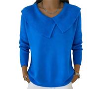 Womens Fashion Retro Solid Color Collared Knit Sweater, Women's Knitted Collared Sweaters, Casual Winter Pullover Tops Sweaters Casual Soft Jumper Top (Blue,XXL)