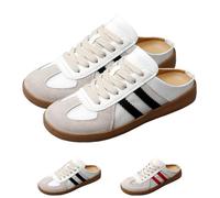 Women's Fashionable Contrast Mesh Design Lace Up Backless Walking Shoes, Open Back Female all-Match Round Toe Slip On (Black-B,36)