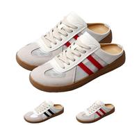 Women's Fashionable Contrast Mesh Design Lace Up Backless Walking Shoes, Open Back Female all-Match Round Toe Slip On (Red-B,40)