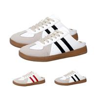 Women's Fashionable Contrast Mesh Design Lace Up Backless Walking Shoes, Open Back Female all-Match Round Toe Slip On (Black,35)