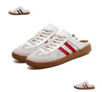 Women's Fashionable Contrast Mesh Design Lace Up Walking Shoes, Contrast Lace-Up or Slip-On Sneakers, Backless Sneakers Open Back Shoes for Women Comfortable (Red,40)