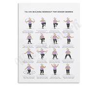 Womens Fitness Poster Tai Chi Walking Training Chart Exercise Routine Guide Wall Art for Home Gym or Studio(Framed,12x18inch(30x45cm))