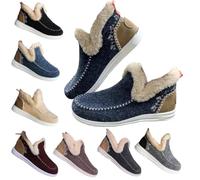 Women's Flat Fluffy Felt Ankle Boot,Round Toe Anti-Slip Warm Snow Booties,Suede Slipper Loafer Shoe with Plush Lining (Blue, Adulto, Donna, 39, Numero, Sistema Taglie Calzature EU, Media)