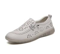 Women's Flower Shaped Cutout Leather Sneakers Arch Support Thick Sole Wedge Soft Elastic Comfortable Slip-On Loafers Casual Walking Shoes (Gray,40)