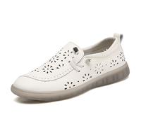 Women's Flower Shaped Cutout Leather Sneakers Arch Support Thick Sole Wedge Soft Elastic Comfortable Slip-On Loafers Casual Walking Shoes (Beige,41)