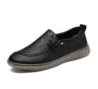 Women's Flower Shaped Cutout Leather Sneakers Arch Support Thick Sole Wedge Soft Elastic Comfortable Slip-On Loafers Casual Walking Shoes (Black,37)