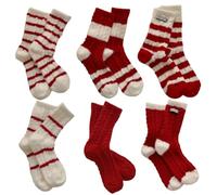 Womens Fluffy Socks, Plush Christmas Socks, Red striped women's mid-tube socks, Autumn Winter Warm Fuzzy Soft Comfy New Year Casual Socks (6 Pairs)