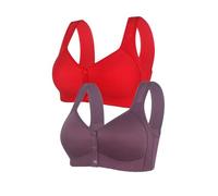 Women's Front Buckle Lace Edge Without Steel Ring Movement Seamless Ruffle Adjustment Yoga Sleep Large Bra 2 Pieces, BK2, 18(Red (Watermelon Red),10)