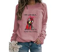 Womens Funny Chicken Graphic Sweatshirts I May Look Calm But in My Head Crew Neck Casual Long Sleeve Loose Pullovers