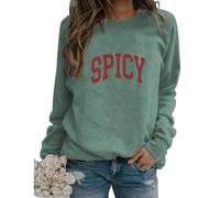 Womens Funny Letter Print Spicy Sweatshirt Crewneck Vintage Graphic Drop Shoulder Pullover Fall Tops Streetwear