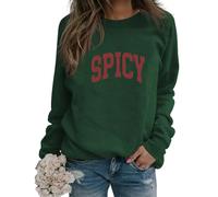 Womens Funny Letter Print Spicy Sweatshirt Crewneck Vintage Graphic Drop Shoulder Pullover Fall Tops Streetwear