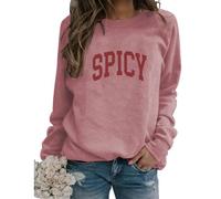 Womens Funny Letter Print Spicy Sweatshirt Crewneck Vintage Graphic Drop Shoulder Pullover Fall Tops Streetwear