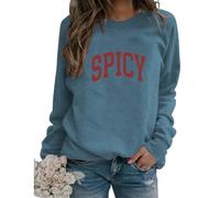 Womens Funny Letter Print Spicy Sweatshirt Crewneck Vintage Graphic Drop Shoulder Pullover Fall Tops Streetwear