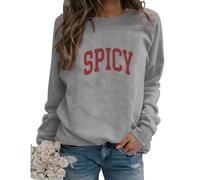 Womens Funny Letter Print Spicy Sweatshirt Crewneck Vintage Graphic Drop Shoulder Pullover Fall Tops Streetwear