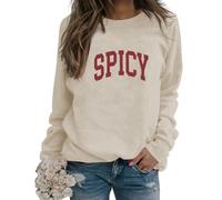 Womens Funny Letter Print Spicy Sweatshirt Crewneck Vintage Graphic Drop Shoulder Pullover Fall Tops Streetwear