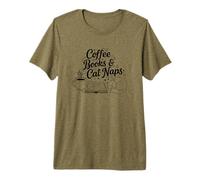 Womens Funny Vintage Retro Coffee Books & Cat Naps Maglietta Premium