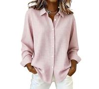 Womens Gingham Button Down Shirt Long Sleeve Collared Casual Blouse (Pink,4XL)
