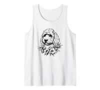 Womens Girls Black Ink Flowers Floral Art Cockapoo Dog Lover Canotta