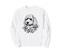 Womens Girls Black Ink Flowers Floral Art Cockapoo Dog Lover Felpa