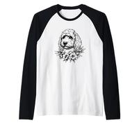 Womens Girls Black Ink Flowers Floral Art Cockapoo Dog Lover Maglia con Maniche Raglan