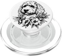 Womens Girls Black Ink Flowers Floral Art Cockapoo Dog Lover PopSockets PopGrip per MagSafe