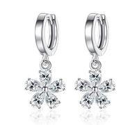 Women's/Girl's Earrings Hoops Sterling Silver with Cubic Zirconia Flower Bling Diamond Hoop Studs Earrings Hypoallergenic for Women Girlfriend