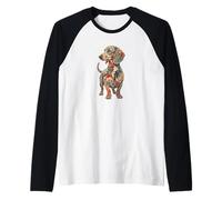 Womens Girls Floral Multicolored Folk Art Dachshund Lover Maglia con Maniche Raglan