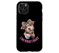 Womens Girls I Do What I Want Leopard Print Bow Pitbull Dog Custodia per iPhone 11 Pro