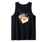 Womens Girls Kawaii Egg Toast Napping Brown Tabby Cat Canotta