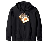 Womens Girls Kawaii Egg Toast Napping Brown Tabby Cat Felpa con Cappuccio