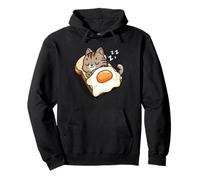 Womens Girls Kawaii Egg Toast Napping Brown Tabby Cat Felpa con Cappuccio